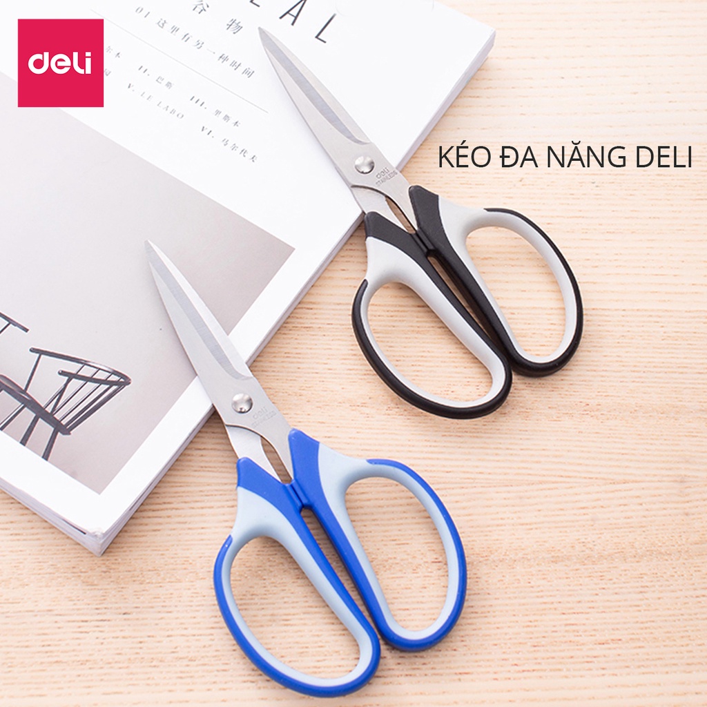 Kéo cắt đa năng Deli - Lưỡi thép không gỉ dùng cắt vải, giấy, đồ văn phòng thủ g, nhà bếp sắc bén siêu bền - E6001