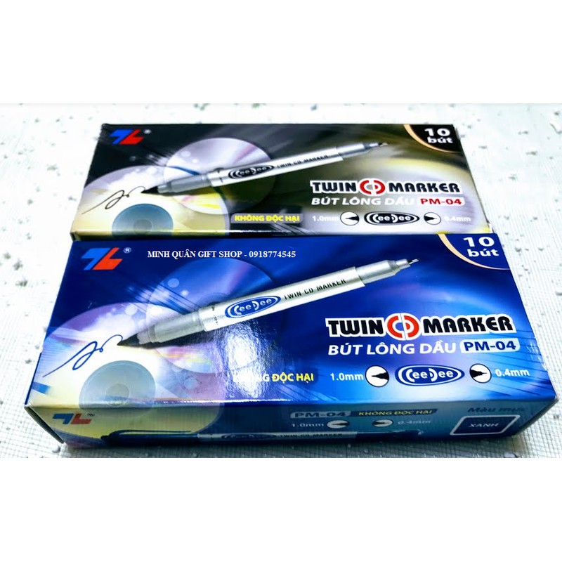Bút lông dầu 2 đầu, bút dạ kính pm04 thiên long