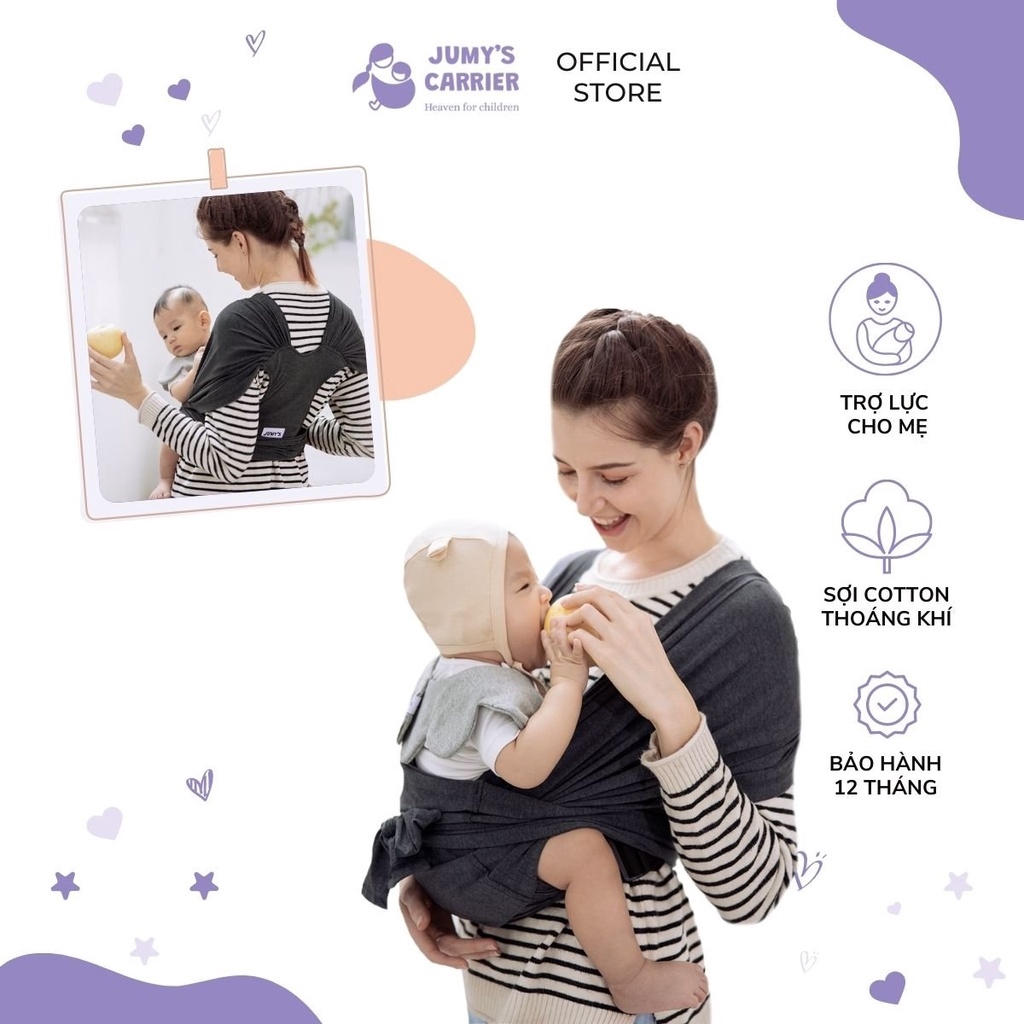 Địu em bé JUMY địu vải cho bé sơ sinh chính hãng bằng cotton mịn mát dịu nhẹ tư thế M tốt cho bé
