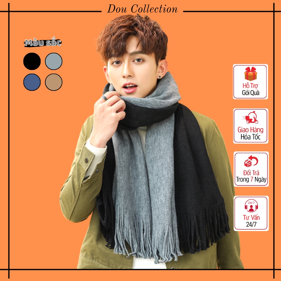 Khăn len quàng cổ nam, khăn len cashmere unisex trơn phối 2 màu thời trang thu dông - 40x200cm - PJN.ARC - mã LN032