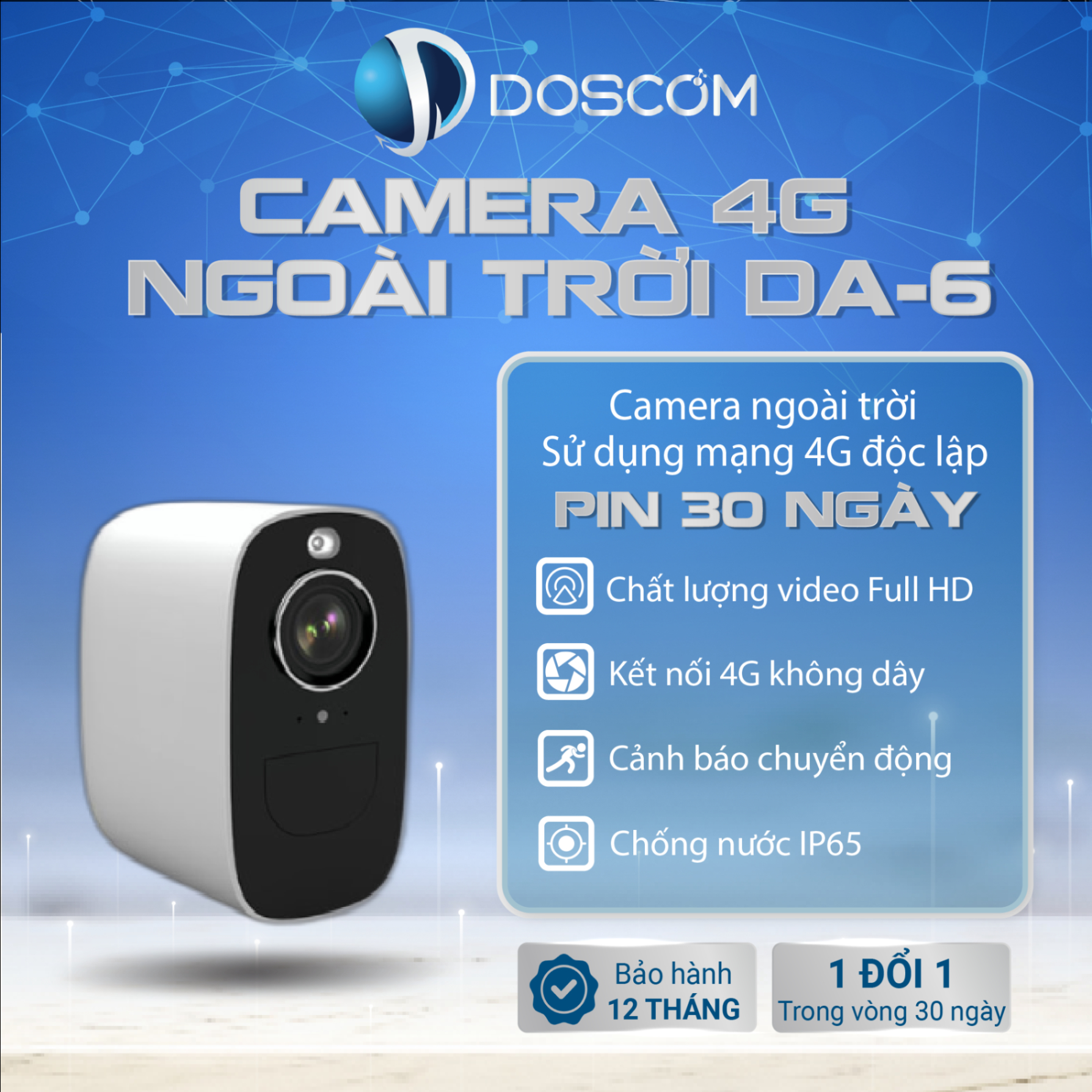 Camera 4G Doscom DA-6 Sử Dụng Năng Lượng Mặt Trời - Tích Hợp Chế Độ Quay Đêm - Giám Sát An Ninh 360 