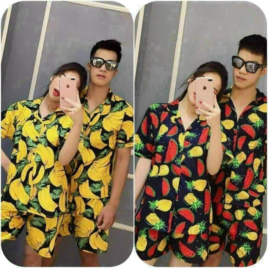 Bộ đồ hoa quả, sơ mi trái cây vải 100% cotton trang phục unisex chất kate ,shn 11