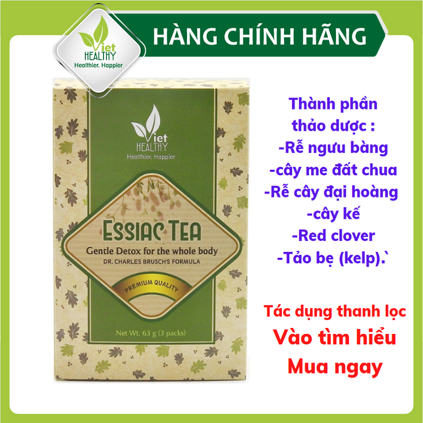 Trà Essiac Tea Viet Healthy, trà thảo dược essiac Viethealthy, thanh lọc cơ thể, củng cố miễn dịch, phòng ung thư, bảo vệ tim mạch, thận, gan, khớp, cung cấp vitamin, khoáng chất, đào thải độc tố