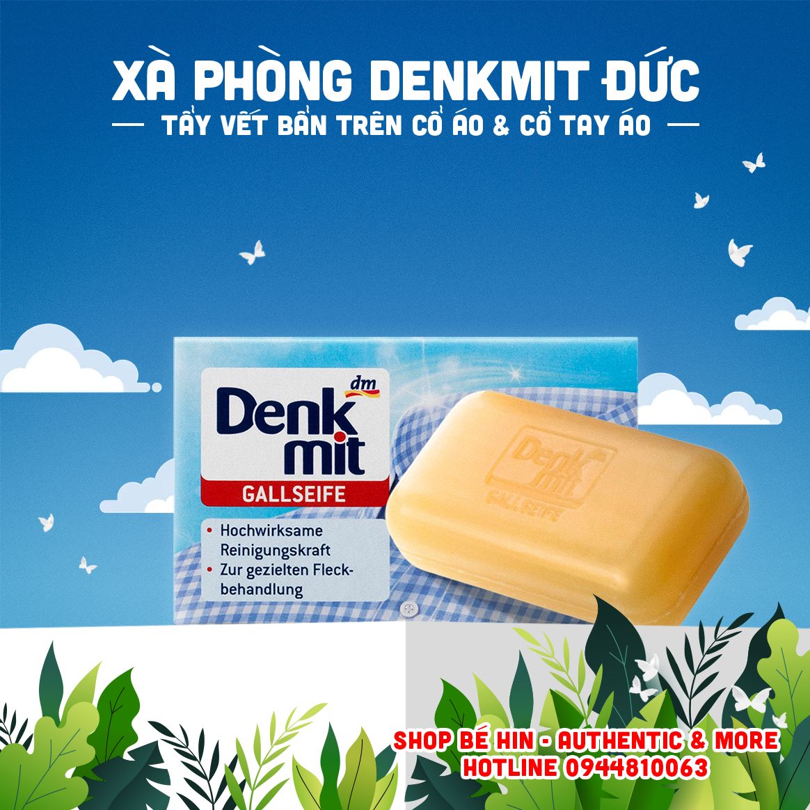 Xà phòng giặt cổ áo Denkmit Đức, 100g, xà bông tẩy trắng cổ áo Denk mit, tẩy trắng cổ áo, tẩy trắng cổ tay áo