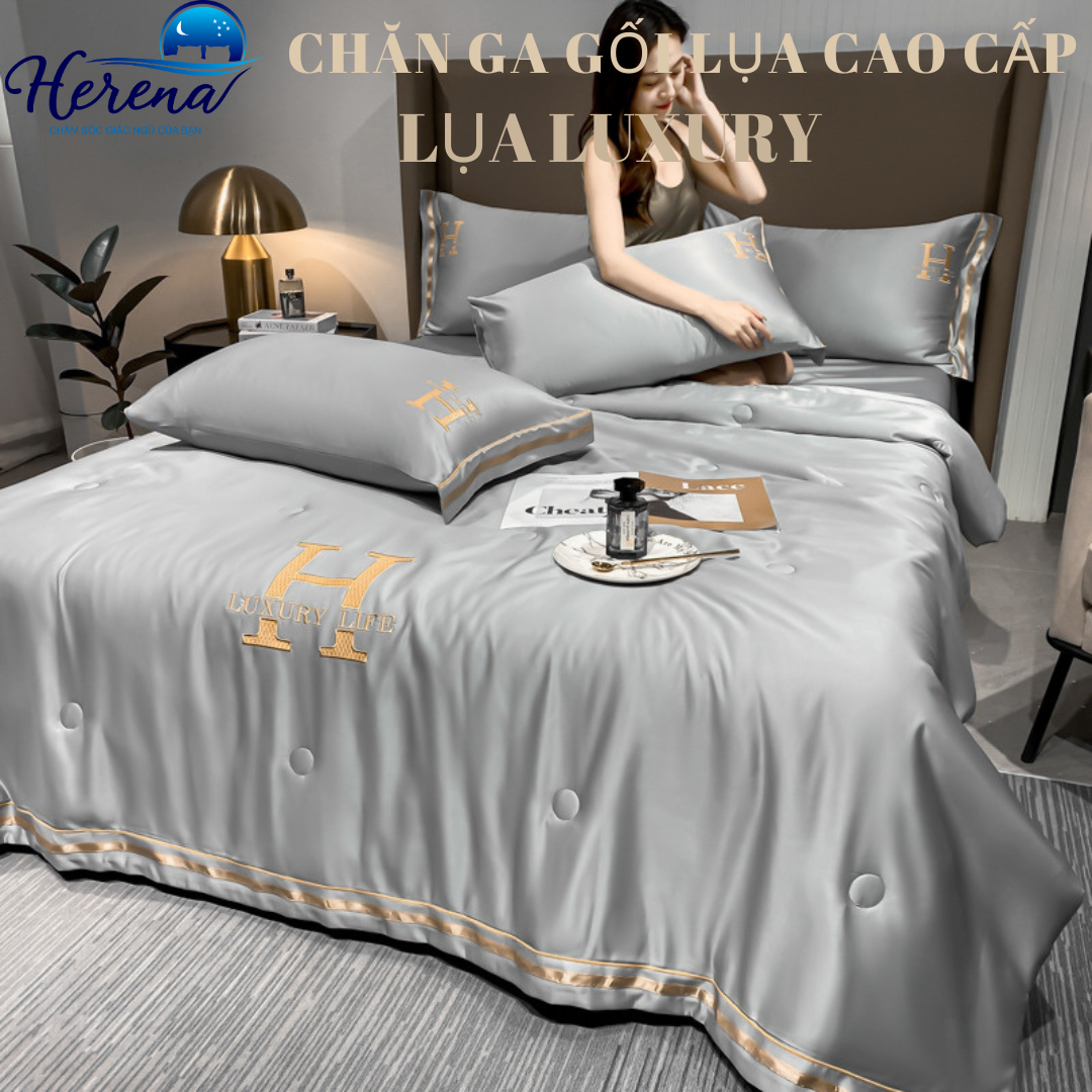 Bộ Chăn Ga Gối Đệm Mùa Hè Phi Lụa Tencel Luxury HERENA Sang Trọng Mềm Mại