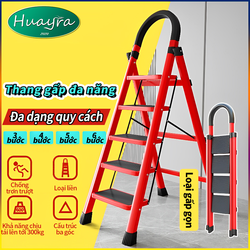 Thang gấp đa năng, thang gấp chữ A thép carbon tiện lợi, nhiều kích thước lựa chọn