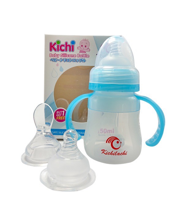 Bình sữa silicon Kichilachi 150ml tặng kèm núm thìa cho bé
