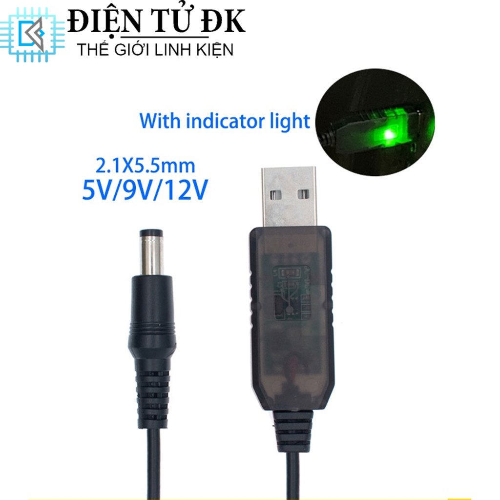 Cáp sạc máy hút bụi cầm tay, cáp chuyển đổi usb 5v sang 9v,12v - 1a