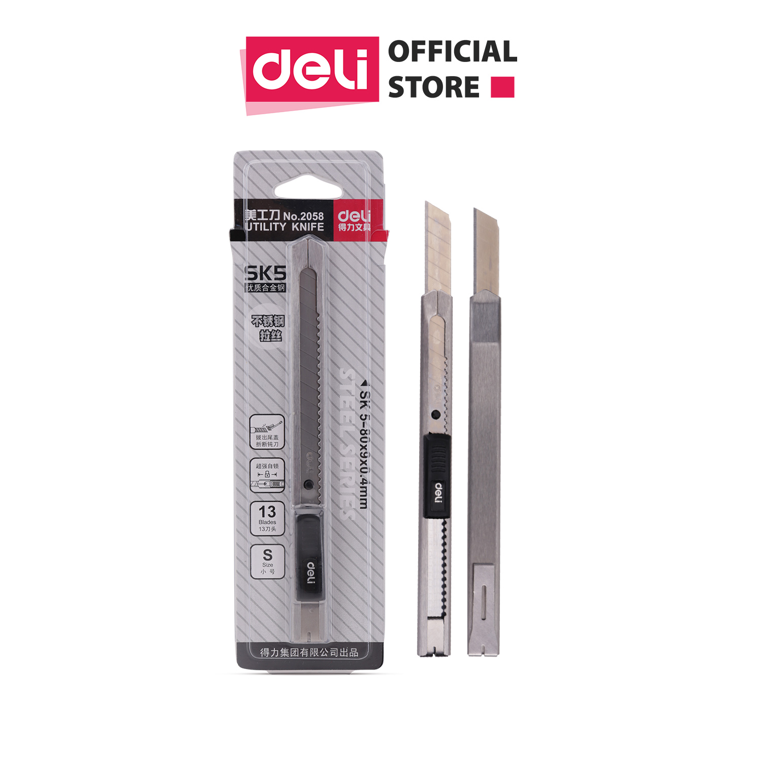 Dao Rọc Giấy Deli 2058 - Chất Liệu Kim Loại Với Lưỡi Thép SK5, Sắc Bén và Bền Bỉ, Thiết Kế Công Thái Học, Dễ Dàng Sử Dụng, An Toàn Với Khóa Lưỡi, Phù Hợp Cho Văn Phòng và Công Việc Thủ Công