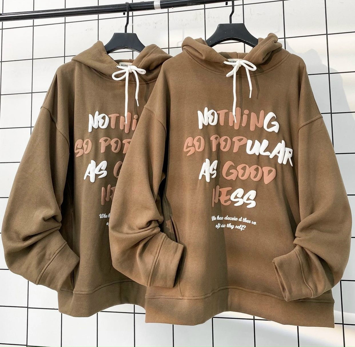 Áo Hoodie chất vải nỉ bông hai lỡ in chữ phồng Nothing phối màu