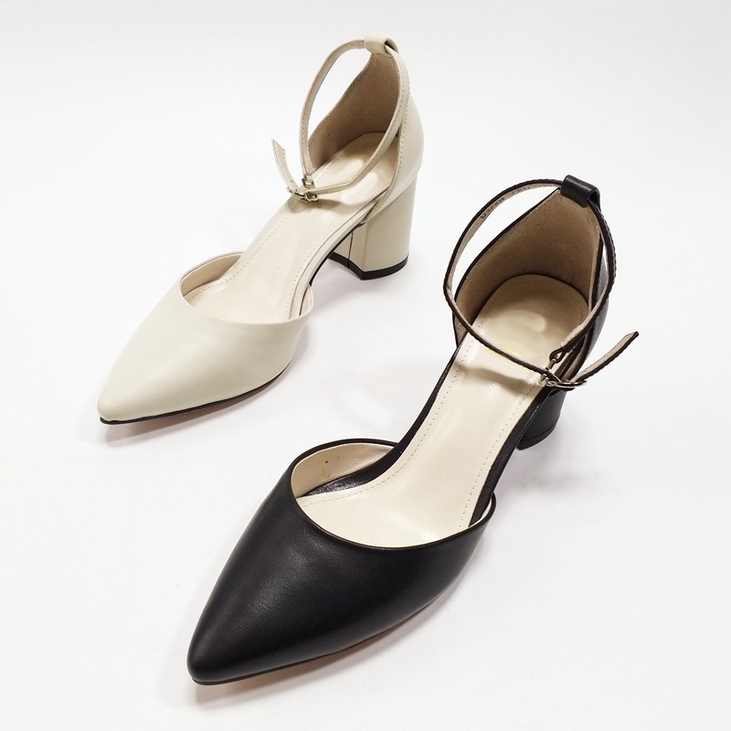 ✔♕ Giày Mũi Nhọn Mã C4 Phối Dây Hở Gót Cao 5cm (BÍT HẬU)