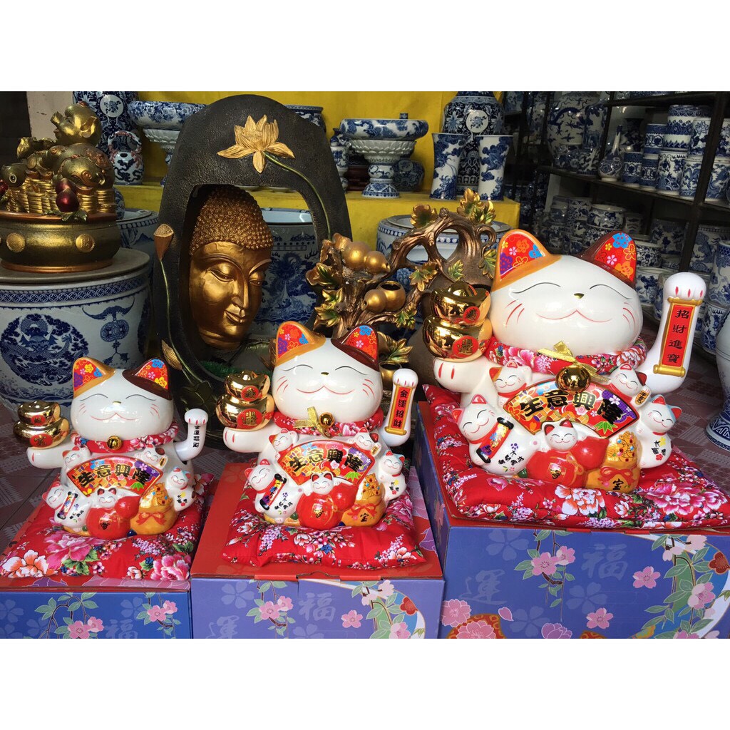 [MÈO 20CM - 25 CM - 30 CM] Mèo thỏi vàng vẫy tay bằng gốm sứ - Mèo thần tài vật phẩm phong thủy bằng