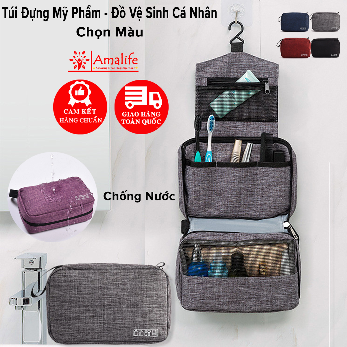 Túi đựng đồ mỹ phẩm chống nước, túi đựng đồ trang điểm, túi đựng đồ cá nhân đi du lịch nhiều ngăn cao cấp