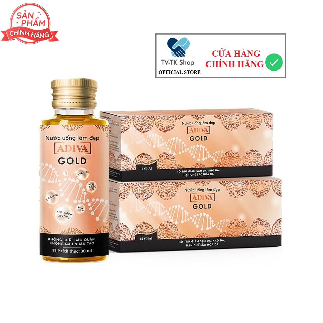Bộ 2 Hộp Tinh Chất Uống Làm Đẹp Collagen ADIVA Gold (14 Chai/Hộp) Giúp Làn Da Căng Mịn, Giảm Nếp Nhăn Và Chống Lão Hóa