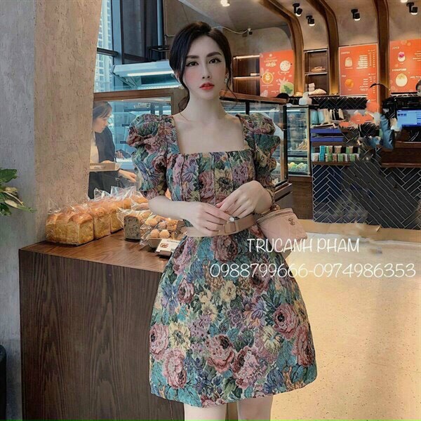 [ Voucher 50k Freeship Max 0 đồng toàn quốc ]ĐẦM TIỂU THƯ CHẤT VẢI BỐ IN HOA CAO CẤP ÁO TAY BÚP, CỔ VUÔNG, DÁNG VÁY SANG CHẢNH KÈM ĐAI EO