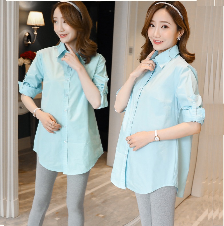 Áo bầu, áo sơ mi bầu, áo sơ mi trắng form rộng cho bà bầu mặc đi làm, đi chơi - Áo sơ mi trắng trơn, thiết kế đơn giản dễ phối đồ sm165