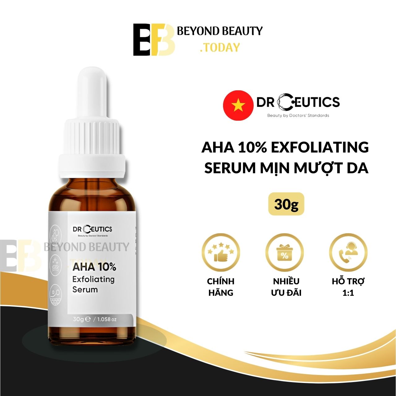 AHA 10% Exfoliating Serum DrCeutics - Làm Sạch Tế Bào Chết, Sáng Da, Mờ Thâm Sạm; Giảm Nếp Nhăn | Beyond Beauty