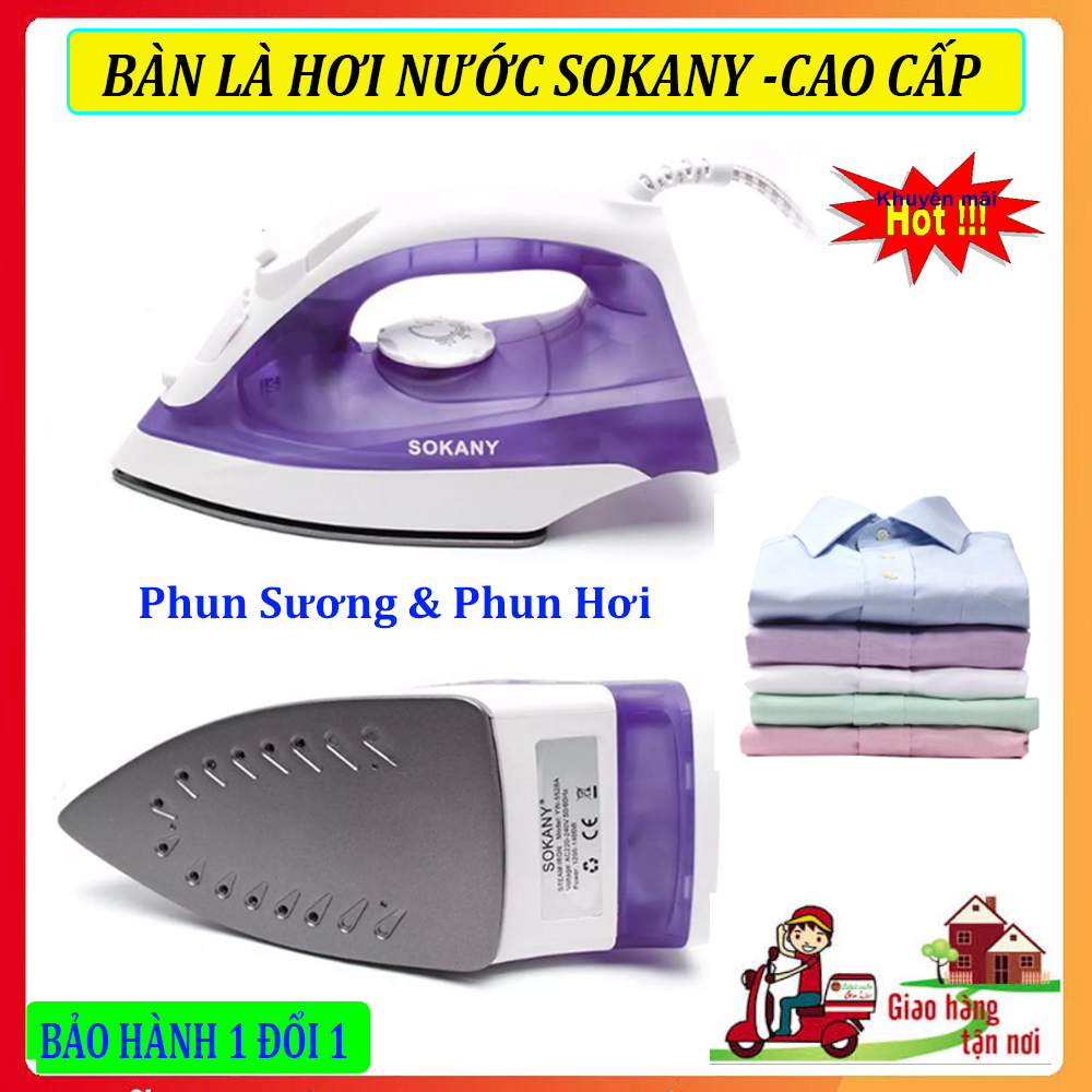Bàn Là Hơi Nước Sokany Cao Cấp, Bàn Ủi Hơi Nước Sokany. Thiết kế nhỏ gọn, sang trọng, công suất lớn, hoạt động mạnh mẽ với 2 chế độ phun sương & phun hơi. BH 1 ĐỔI 1!