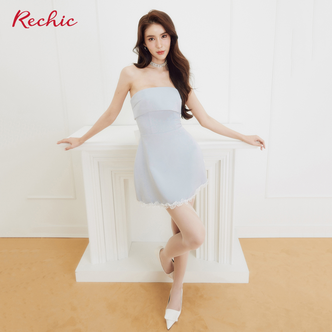 RECHIC Đầm cúp ngực Ryzon phối ren thắt eo và nơ sau lưng sang trọng, nữ tính
