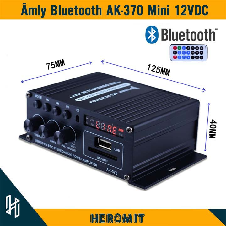 Âm Ly Bluetooth AK 370 Mini HiFi 12VDC đọc nhạc thẻ nhớ , USB