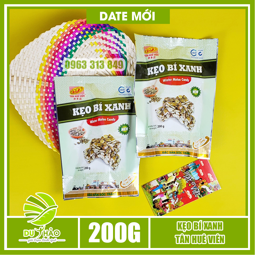Kẹo bí xanh giòn thơm Tân Huê Viên 200g, bánh kẹo tết đặc sản, kẹo hạt bí đồ ăn vặt