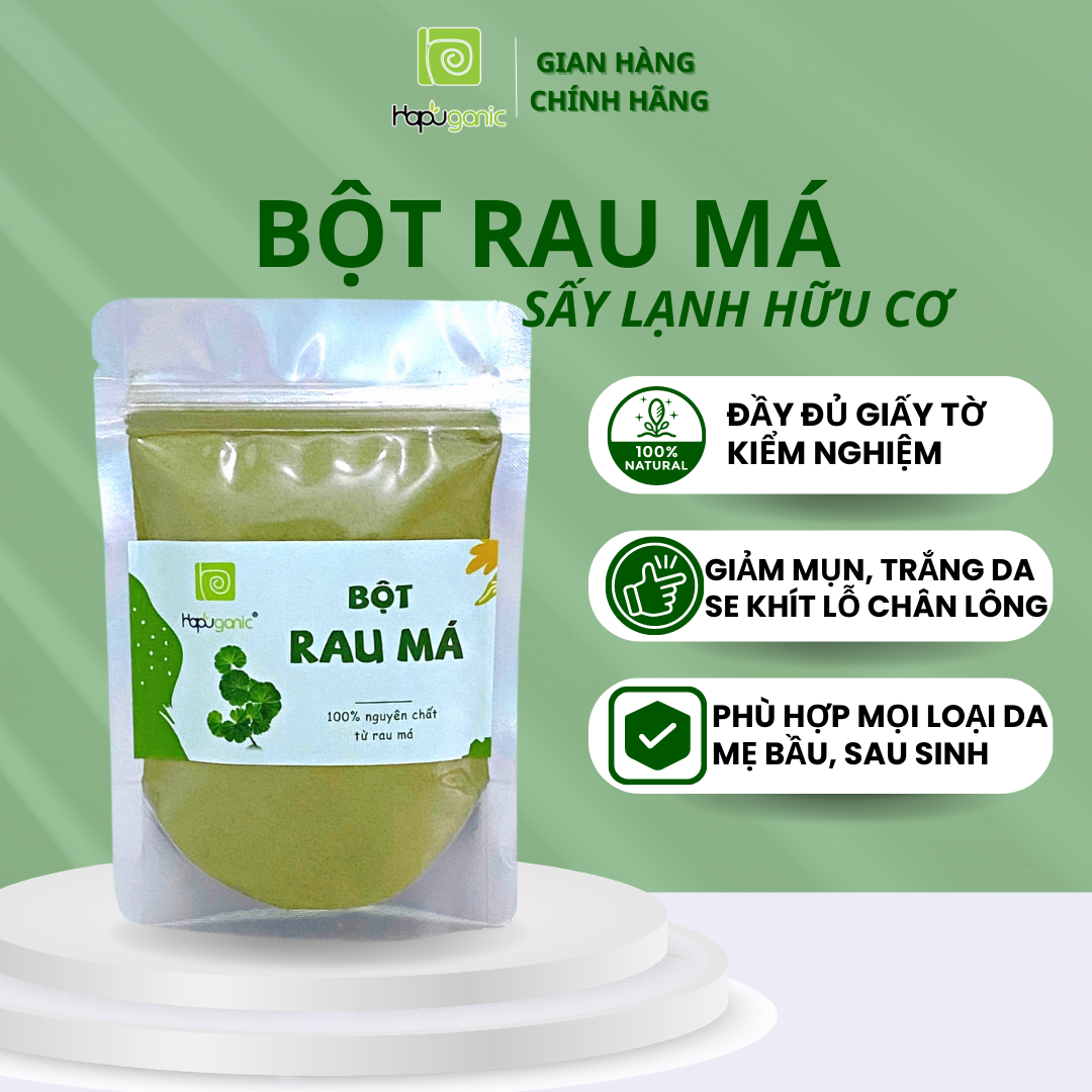 Bột Rau Má Sấy Lạnh nguyên chất thanh lọc da, giảm mụn, chống lão hóa Hapuganic