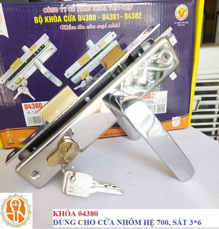 Khóa tay gạt việt tiệp 04380 dùng cửa nhôm đố nhỏ hệ 700 - cửa sắt đố nhỏ hộp sắt 3/6 chính hãng 100%
