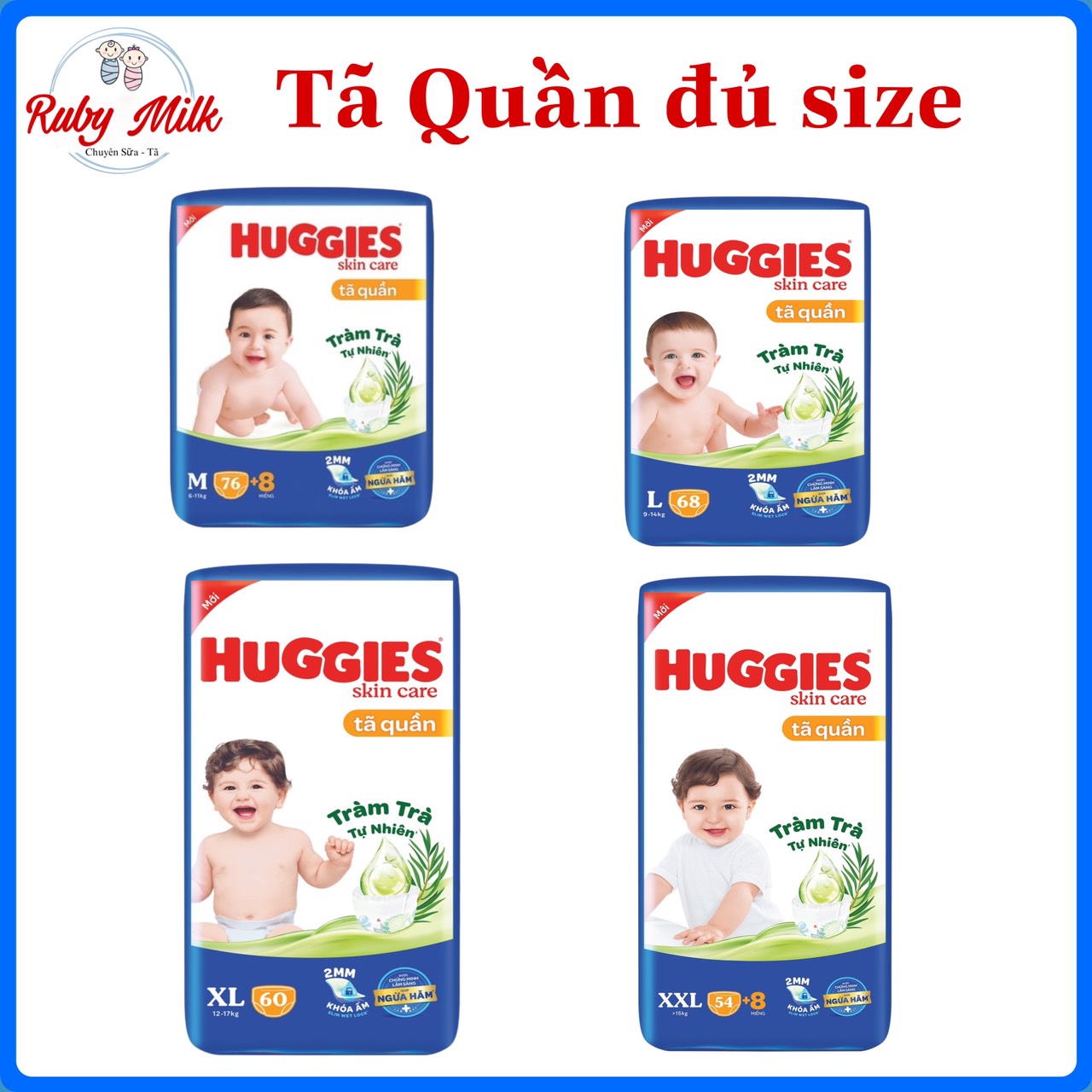 Tã quần huggies size m76/l68/xl60/xxl54