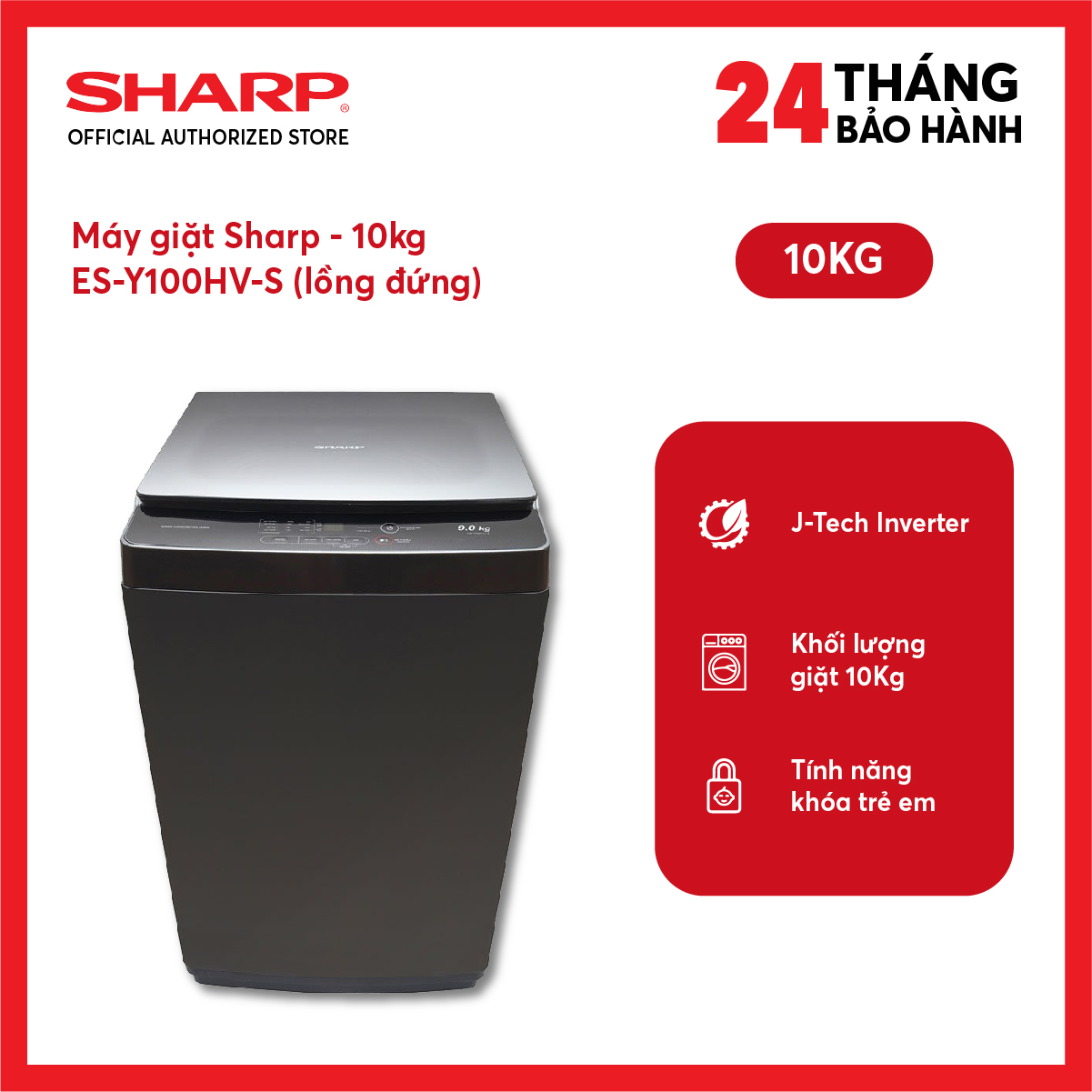 [FreeSHIP COD + Lắp Hà Nội] Máy Giặt Sharp 10 Kg ES-Y100HV-S