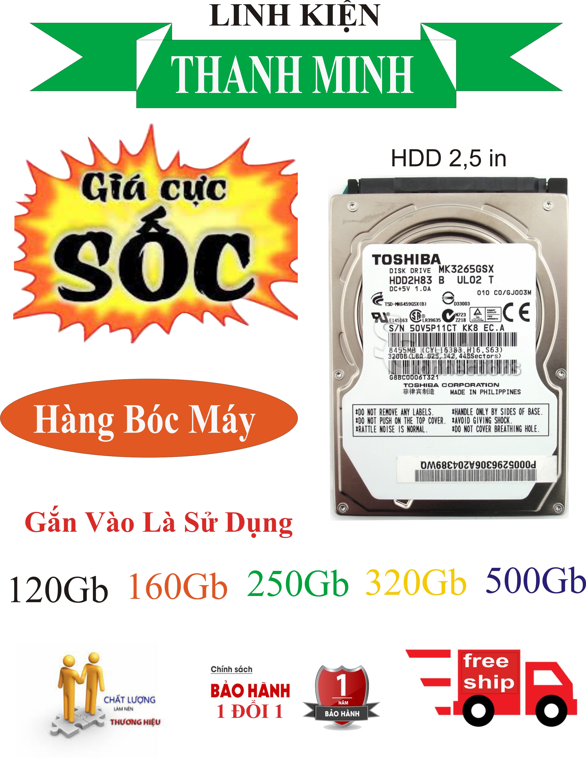 Ổ cứng hdd laptop 2.5 tháo máy bh 12 tháng 500GB,320GB,250GB,160GB,120GB