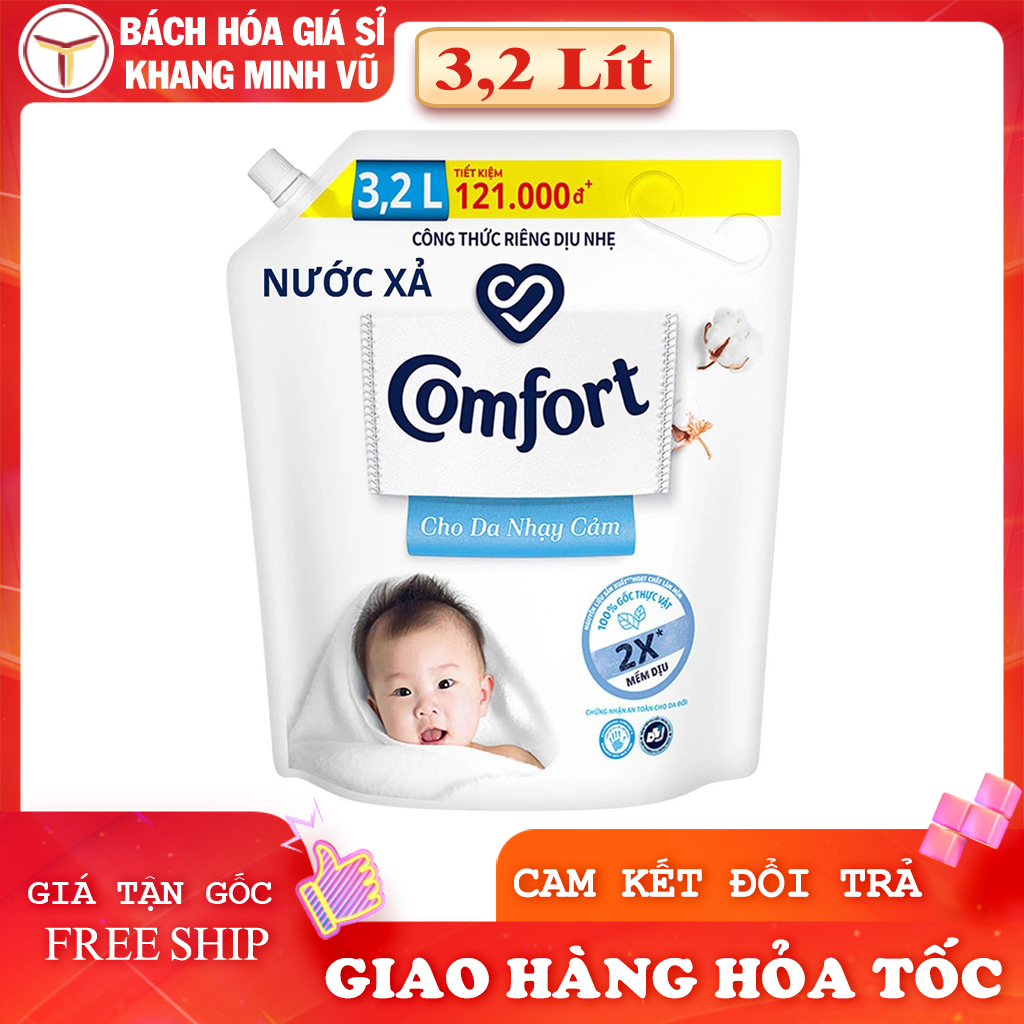 Nước Xả Comfort Cho Da Nhạy Cảm Túi 3,2 Lít Làm Mềm Vải Đậm Đặc
