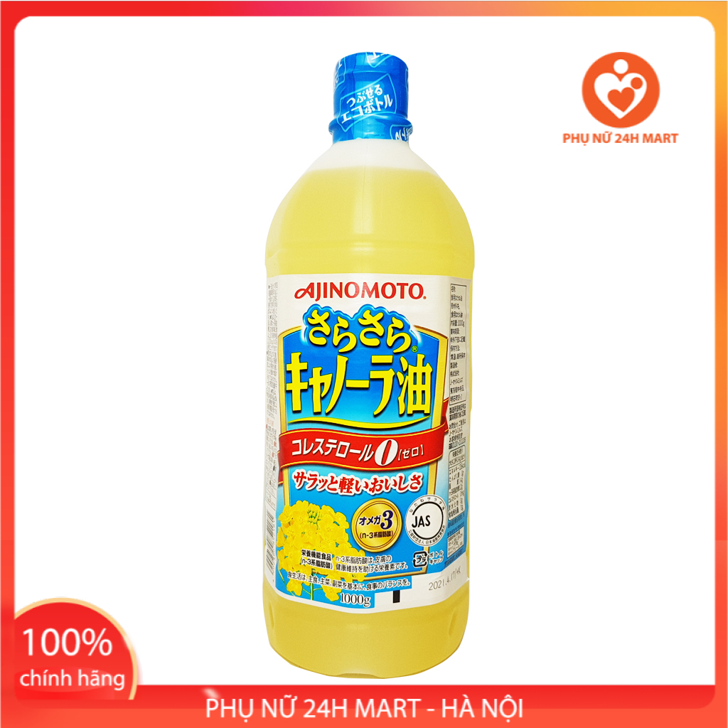 Dầu Ăn Hoa Cải Ajinomoto Nhật Bản Nguyên Chất 1L, Dầu Ăn Thực Vật, Dầu Ăn Tốt Cho Tim Mạch, Dầu Ăn Nhật Bản [DATE T9/2023]