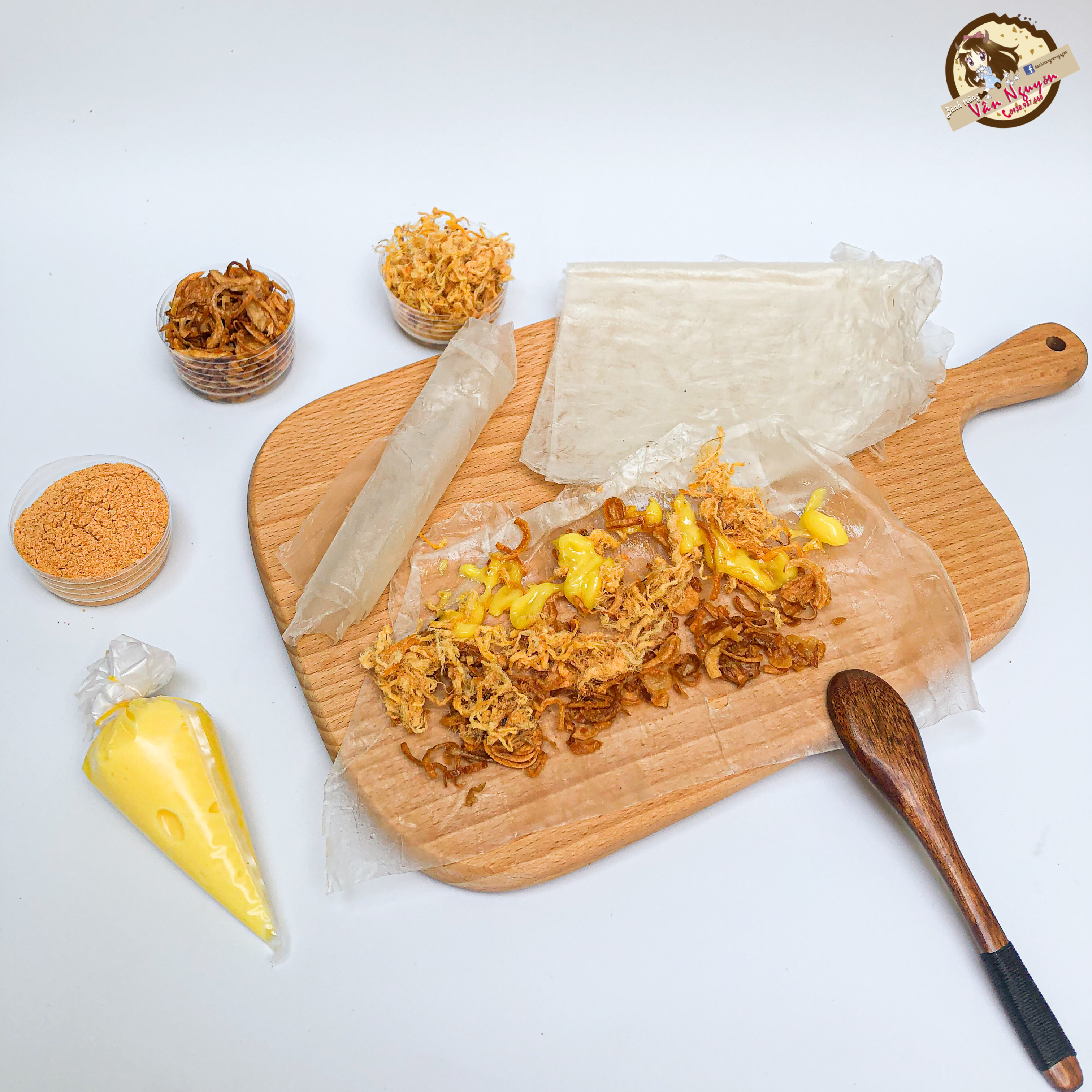 Bánh tráng phơi sương bơ hành phi chà bông siêu béo. Bánh tráng VÂN NGUYỄN