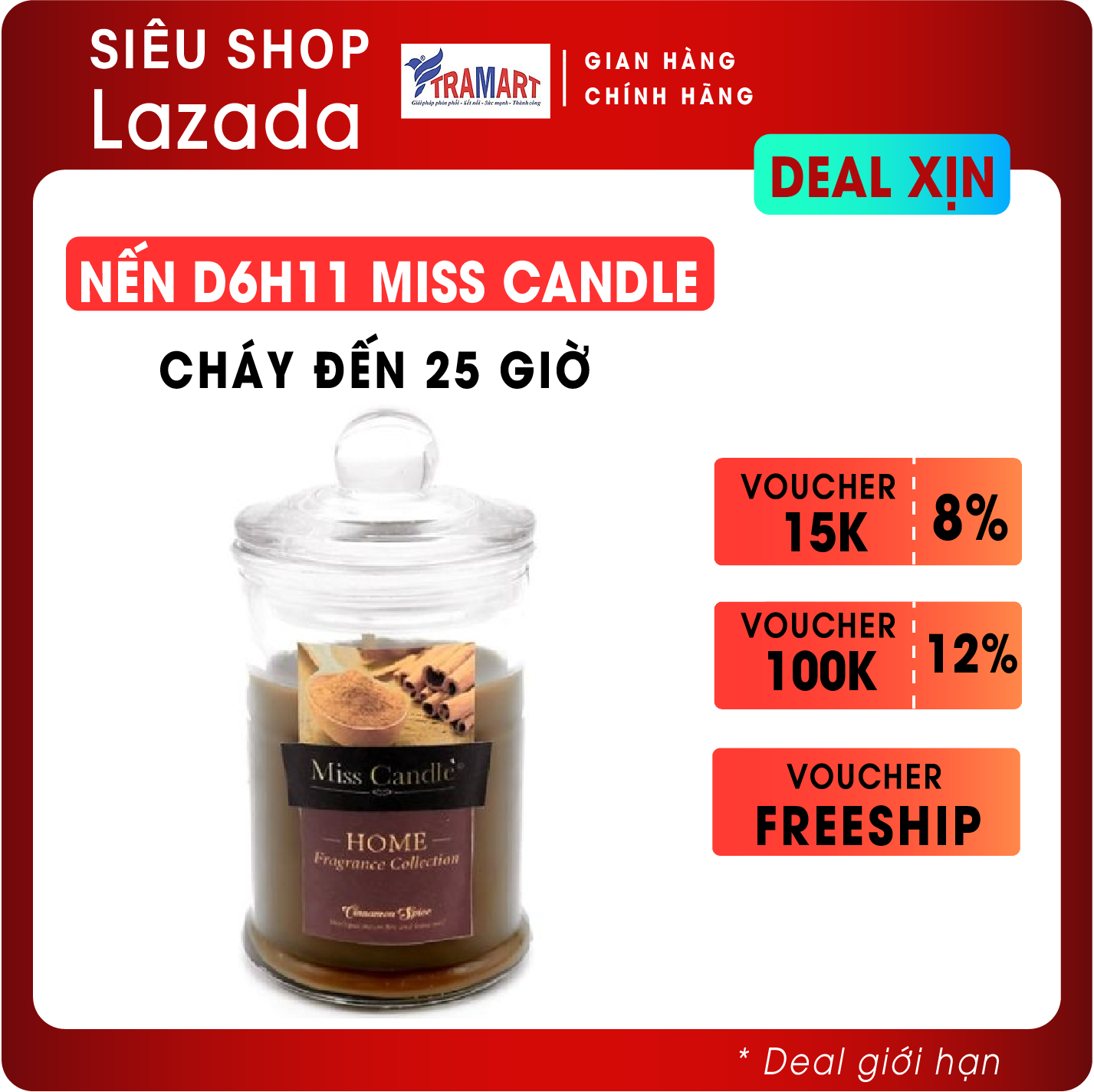 Nến thơm ly thủy tinh d6h11 miss candle mic5678 cinnamon spice