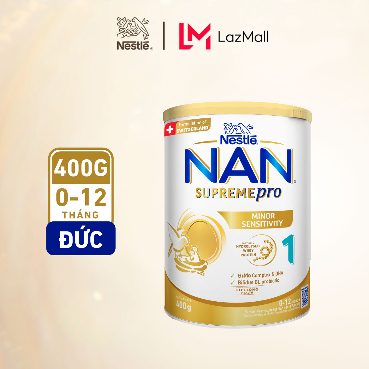 Sữa bột Nestlé NAN SUPREMEPRO 1 400g nhập khẩu Đức với 5HMO & đạm Gentle Optipro
