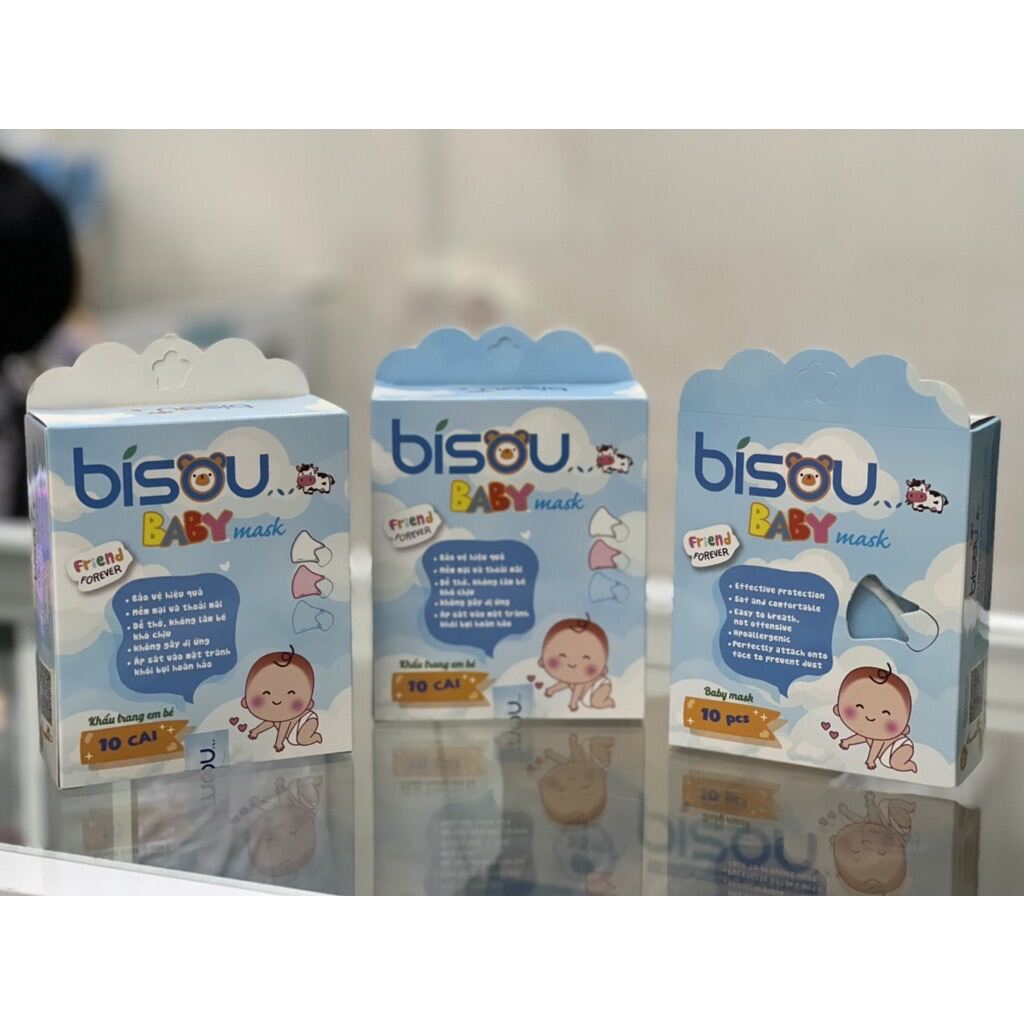Khẩu trang bisou baby cho bé dưới 4 tuổi - hộp 10 cái