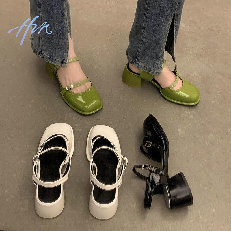 Giày Sandal Bít Mũi Vuông Đế Trung Chống Trượt Thời Trang Mùa Hè 2022 Cho