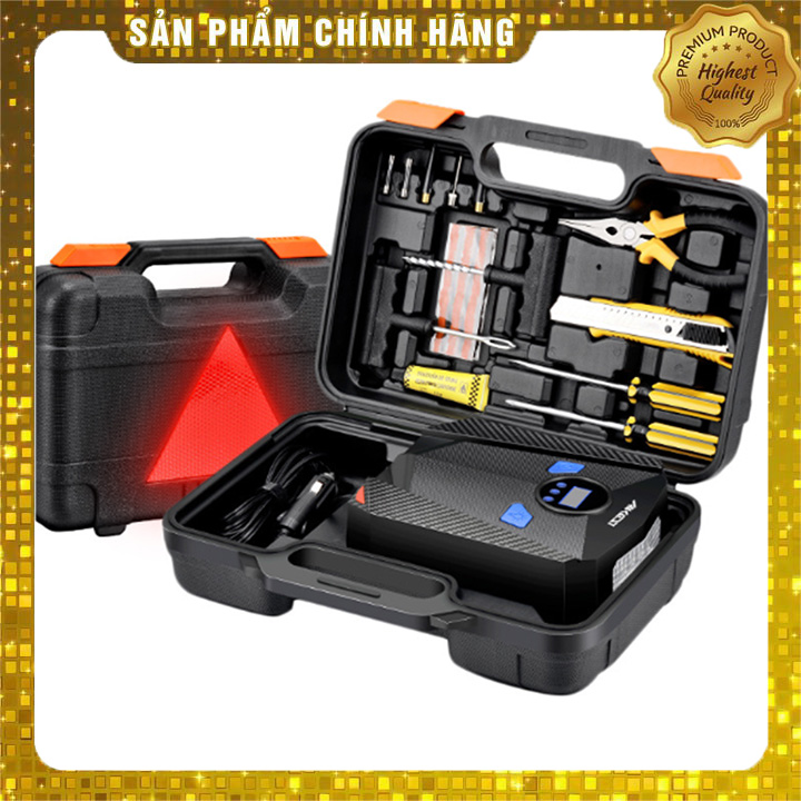 Máy bơm lốp ô tô điện tử AIKESI chính hãng, bơm xe hơi mini 12V cài cân hơi tự ngắt - kèm hộp đựng và phụ kiện