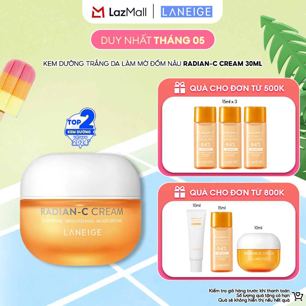 Kem Dưỡng Sáng Da Mờ Đốm Nâu Vượt Trội Hiệu Quả Sau 3 Ngày Laneige Radian-C Cream 30ML