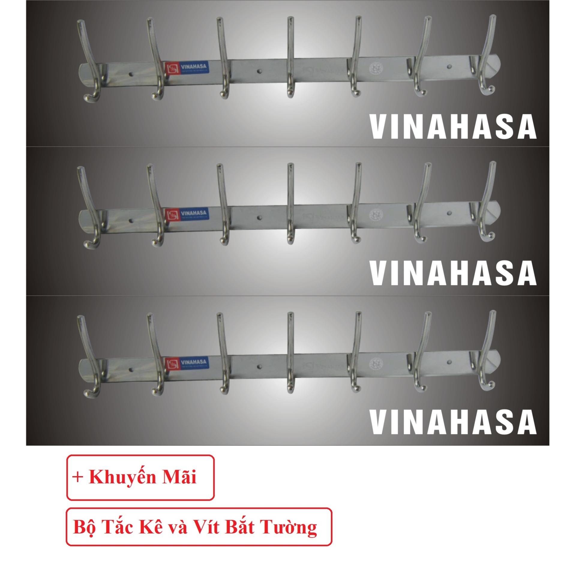 Bộ 3 Móc treo quần áo inox gắn tường Vinahasa MH211 7 Móc Kép Siêu Bền – Siêu chắc Chịu tải 15kg (Tặng bộ vít nở - bảo hành 12 tháng – 1 đổi 1 trong vòng 7 ngày)