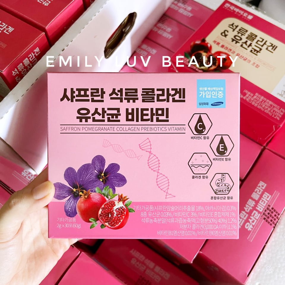 Collagen lựu đỏ và nhụy hoa nghệ tây Hàn Quốc 30 Gói
