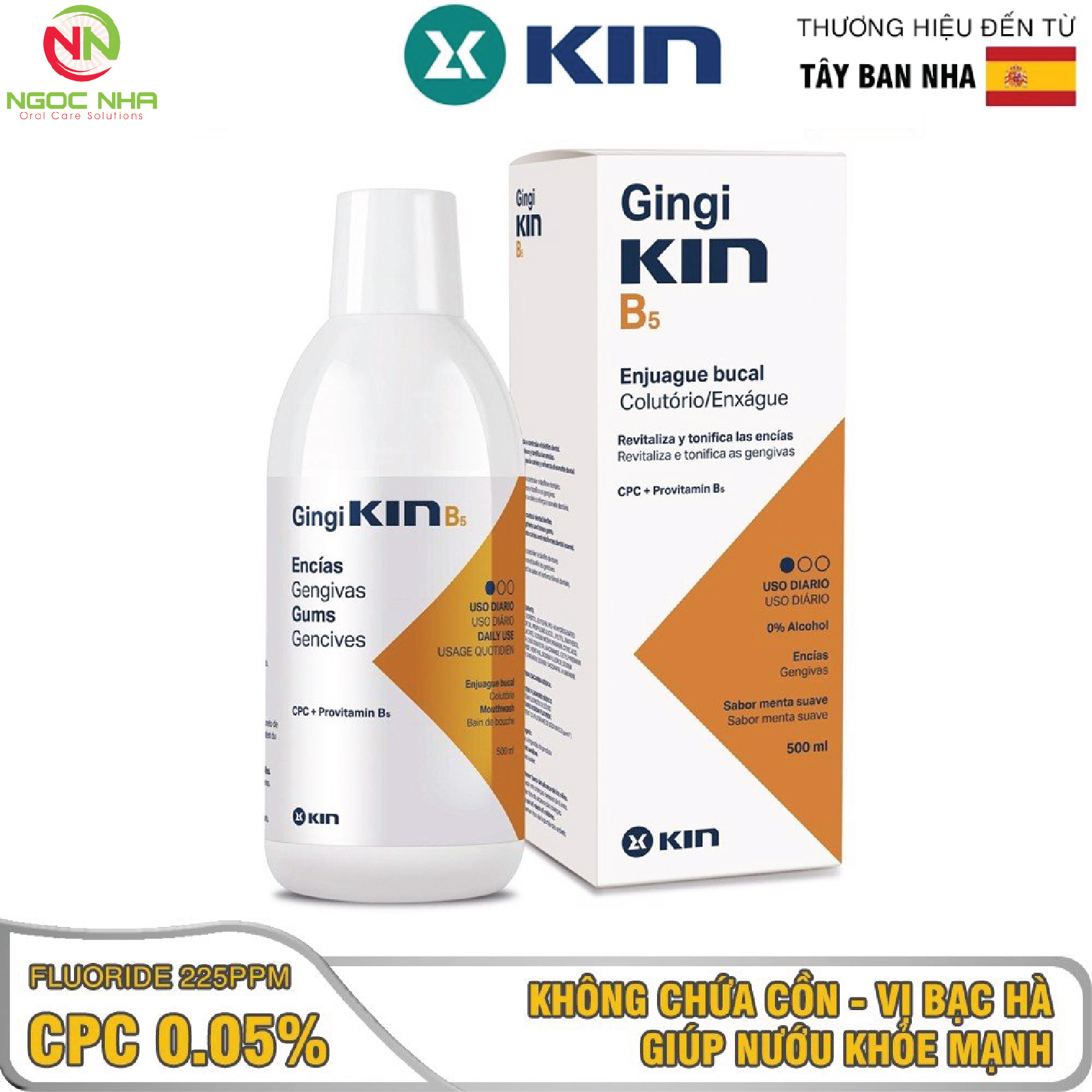 Nước súc miệng làm sạch mảng bám và phục hồi nướu răng chắc khỏe Kin B5 500ml