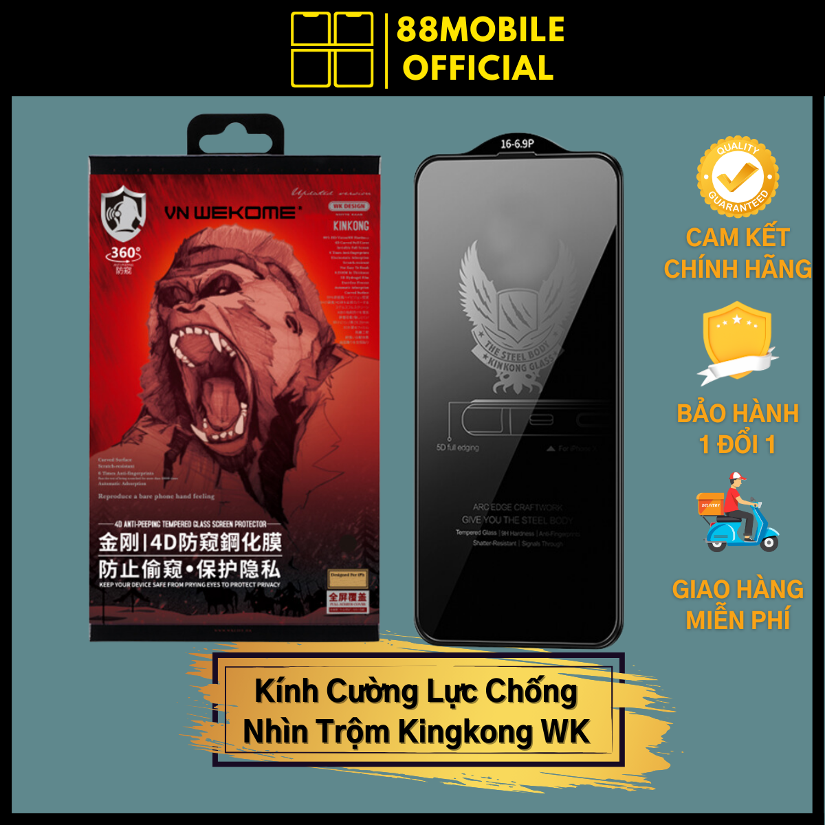 Kính cường lực chống nhìn trộm KingKong for iphone 6/6s/6sp/7/7p/8/8p/x/xs/xsmax/11/11pro/11promax/12/12pro/12promax/13/13pro/13promax/14/14promax
