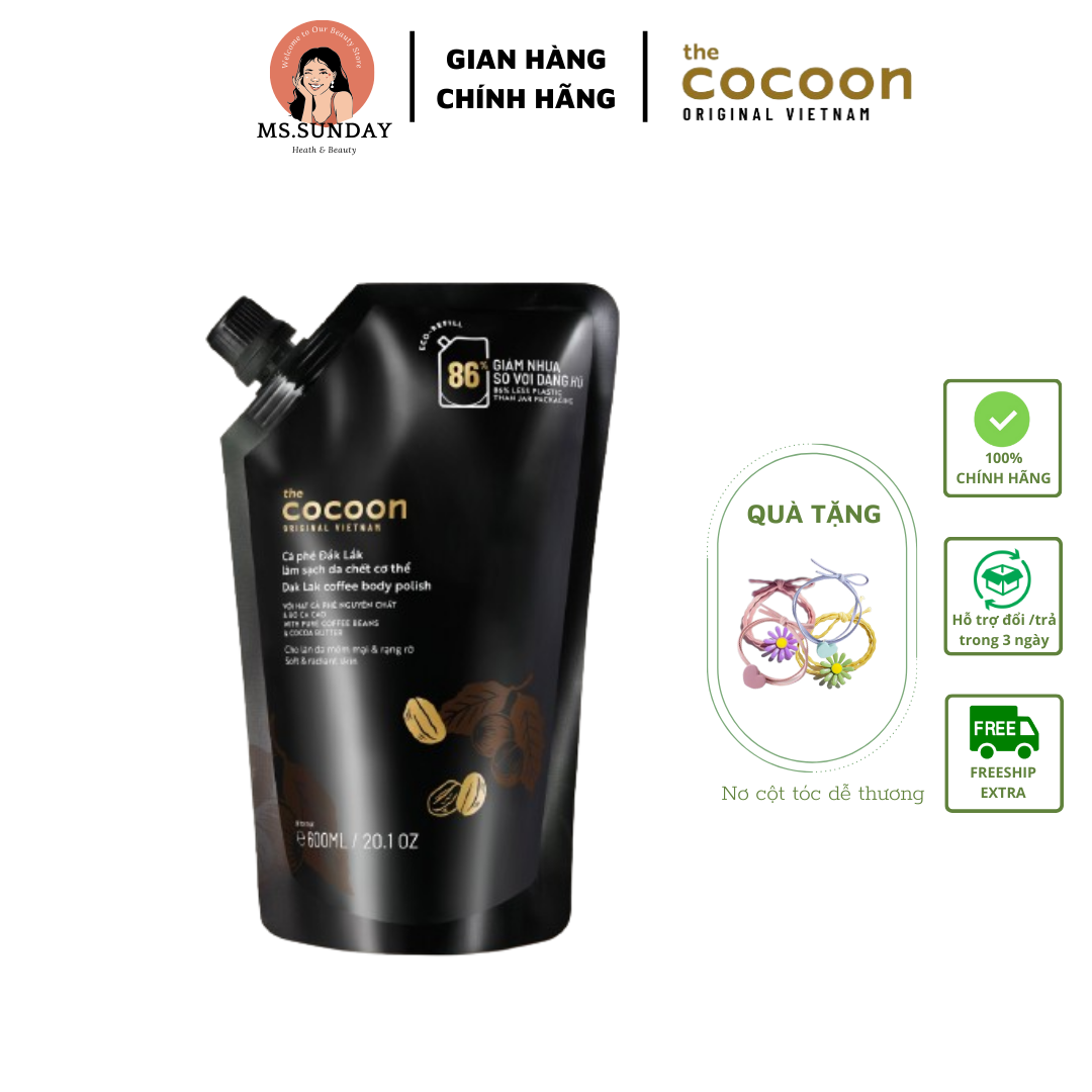 Tẩy da chết cơ thể cà phê Đắk Lắk Cocoon Túi Refill 600ml -Tẩy da chết Body Dak lak coffee body polis