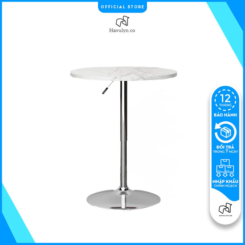 Bàn tròn chân cao nâng hạ chiều cao, bàn cafe tròn mặt gỗ mdf phủ composite chân mâm xoay 360