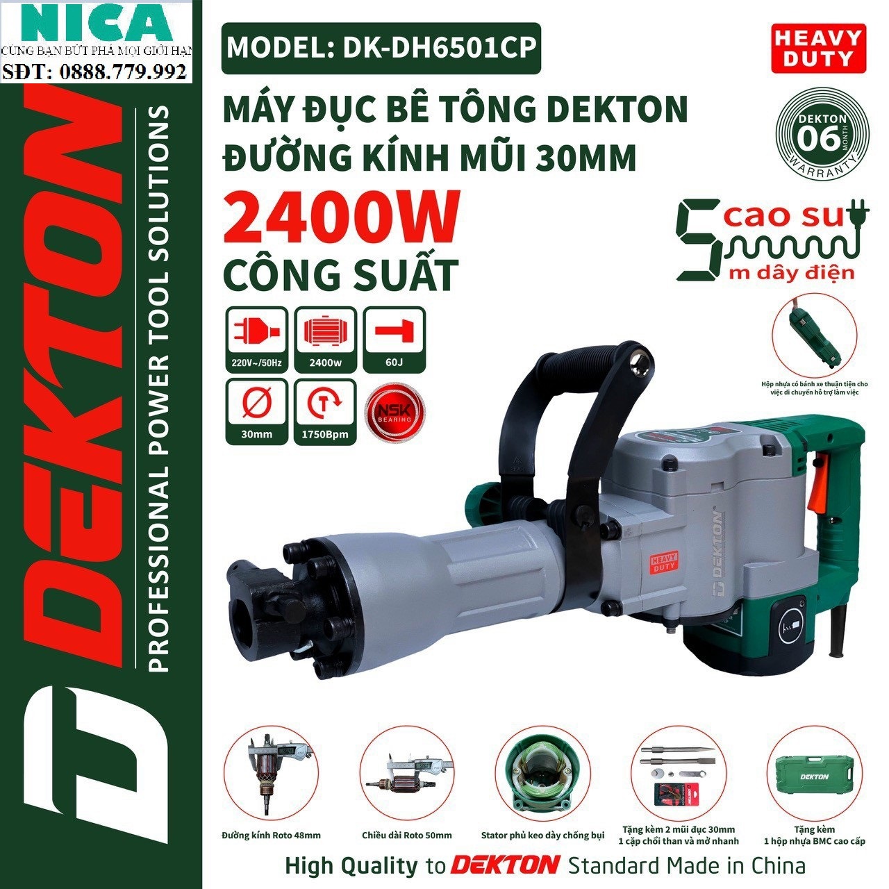 Máy đục bê tông dekton 2400w 30mm dh6501cp