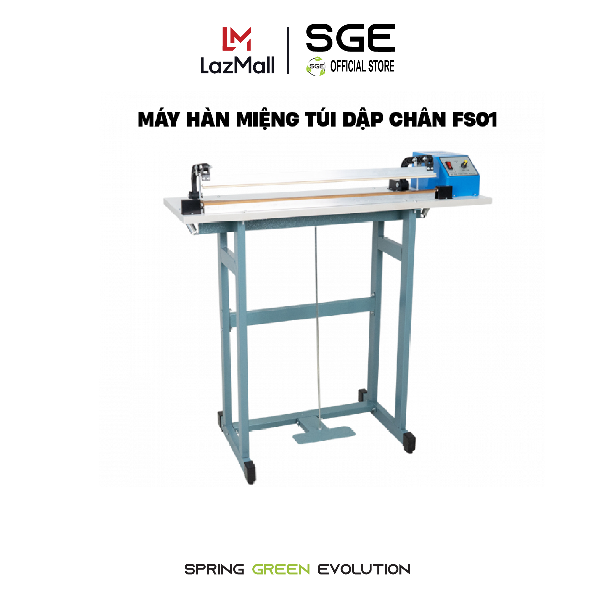Máy hàn miệng túi dập chân thanh hàn đơn sge fs01 hàn mọi loại túi tốc độ cao lên nhiệt nhanh liên tục, nhiều kích cỡ
