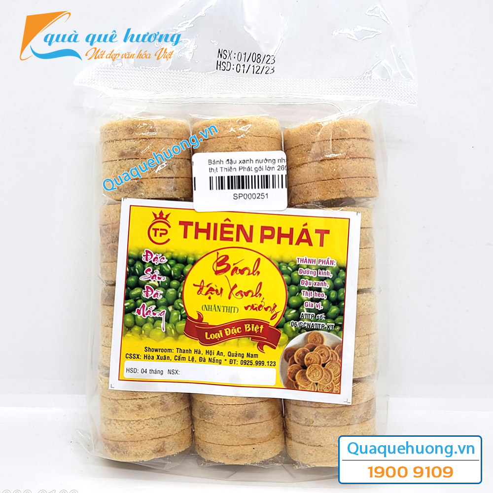 Bánh đậu xanh nướng nhân thịt Thiên Phát gói lớn 260g - Đặc sản Đà Nẵng làm quà được yêu thích