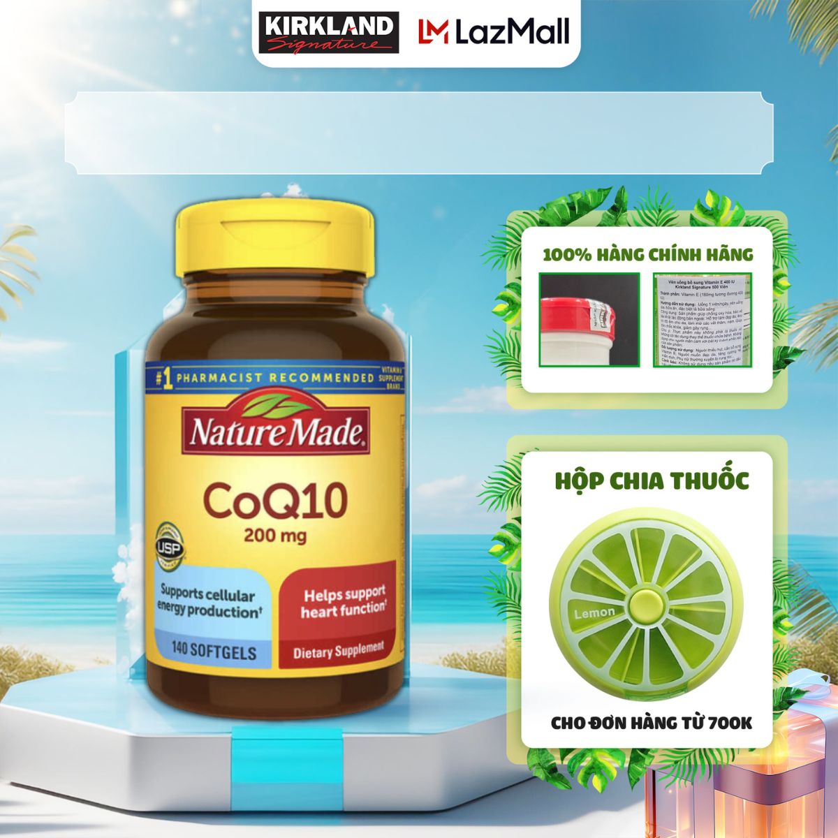 Viên uống CoQ10 200mg Nature Made bổ tim mạch điều hòa huyết áp, phòng chống xơ vữa động mạch và nhồi máu cơ tim của Mỹ 140 viên