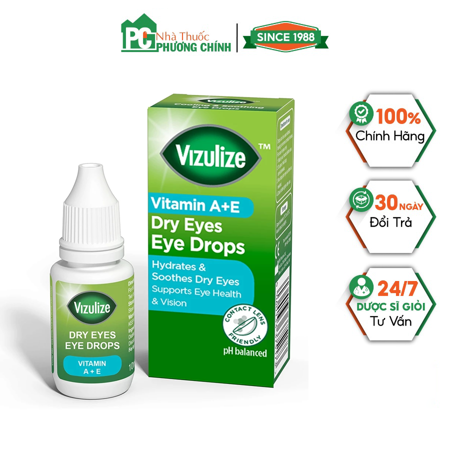 Dung Dịch Nhỏ Mắt Vizulize Vitamin A+E Dry Eyes Eye Drops Giúp Giảm Khô Mắt, Mỏi Mắt (Hộp 10ml)